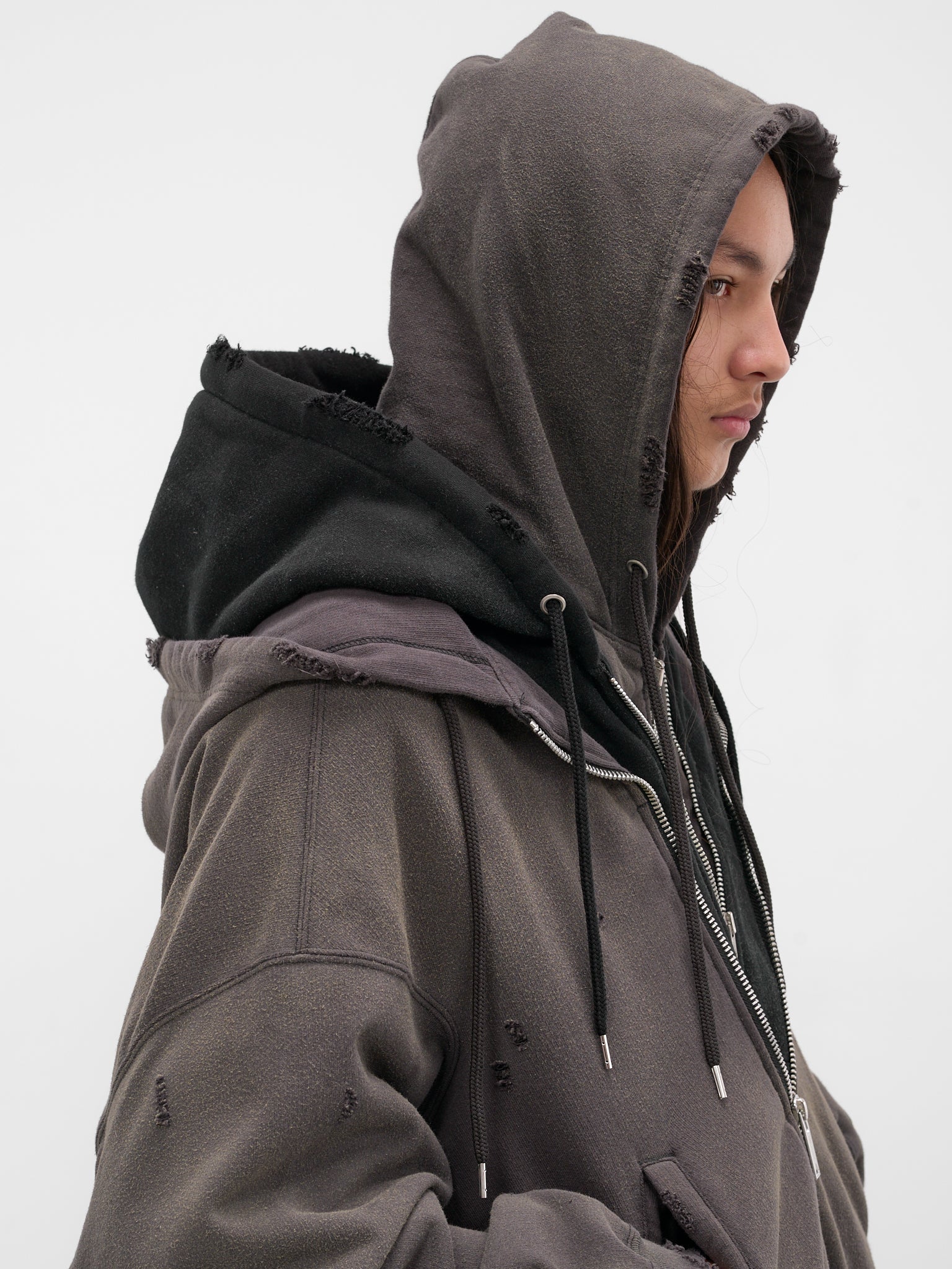 Gray Triple Layered Distressed Hoodie (A15PK581-BLACK)