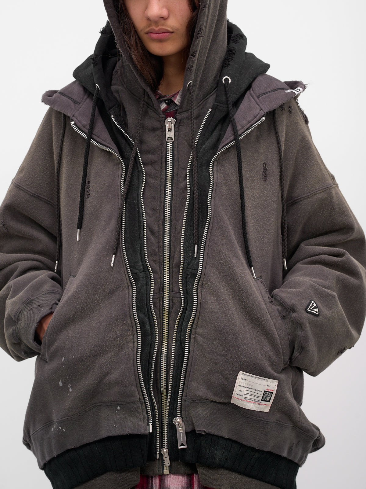 Gray Triple Layered Distressed Hoodie (A15PK581-BLACK)