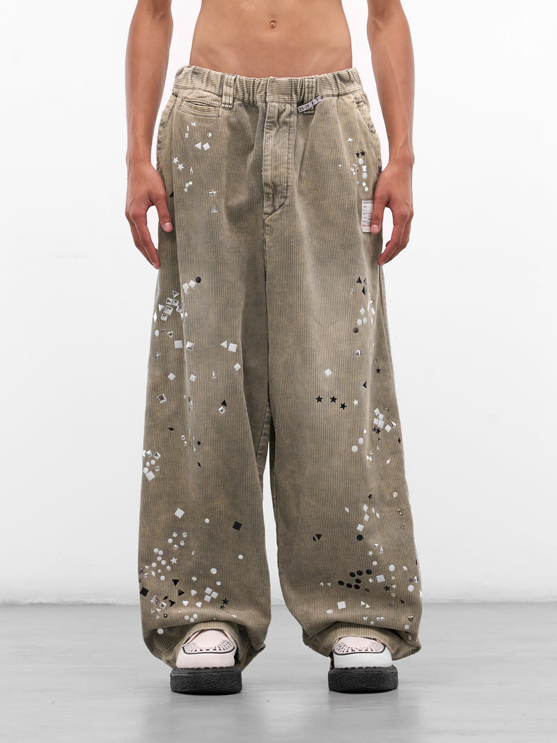 Khaki Studded Baggy Corduroy Trousers (A15PT034-KHAKI)