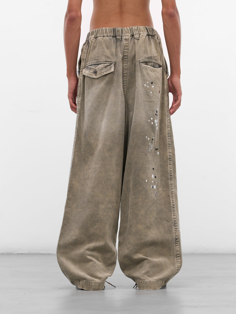Khaki Studded Baggy Corduroy Trousers (A15PT034-KHAKI)