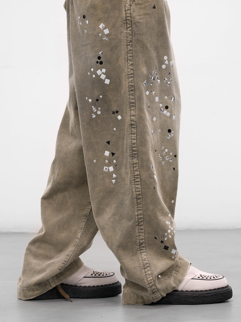 Khaki Studded Baggy Corduroy Trousers (A15PT034-KHAKI)