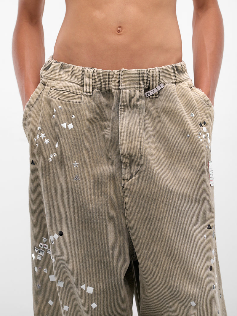 Khaki Studded Baggy Corduroy Trousers (A15PT034-KHAKI)