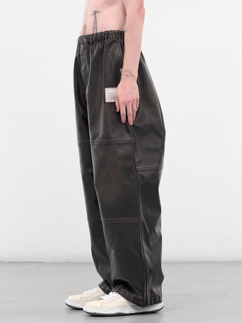 Black Leather Elastic Waist Pants (A15PT073-BLACK)