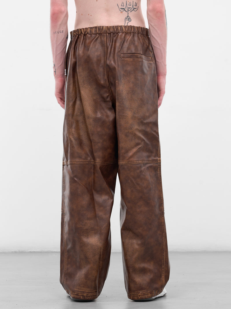 Brown Leather Elastic Waist Pants (A15PT073-BROWN)