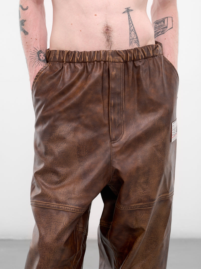 Brown Leather Elastic Waist Pants (A15PT073-BROWN)