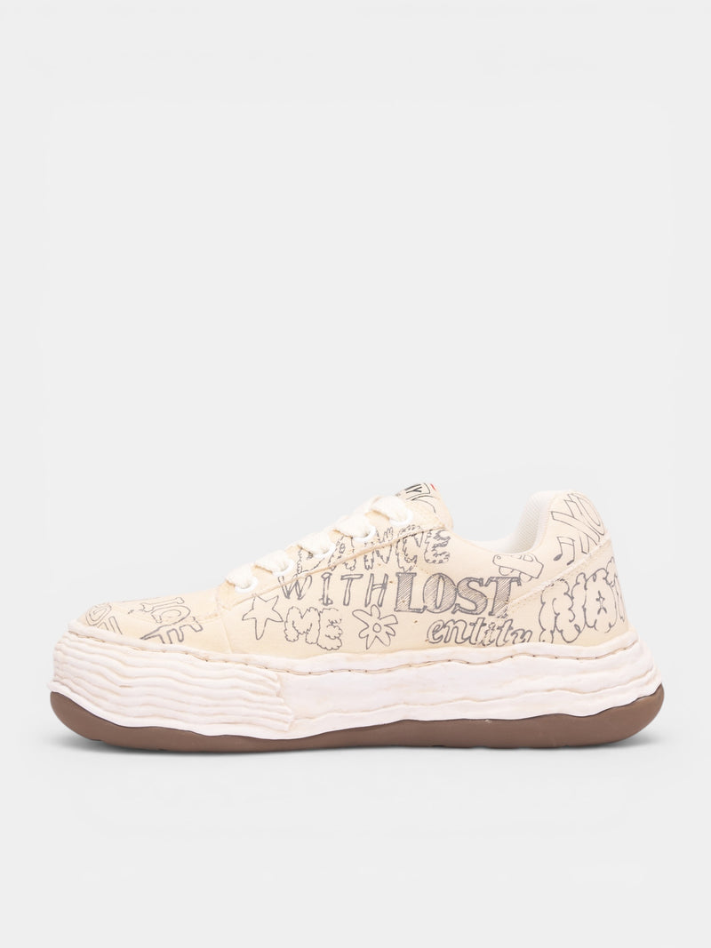 White Leather Graphic Oliver Sneakers (A16FW705-WHITE)