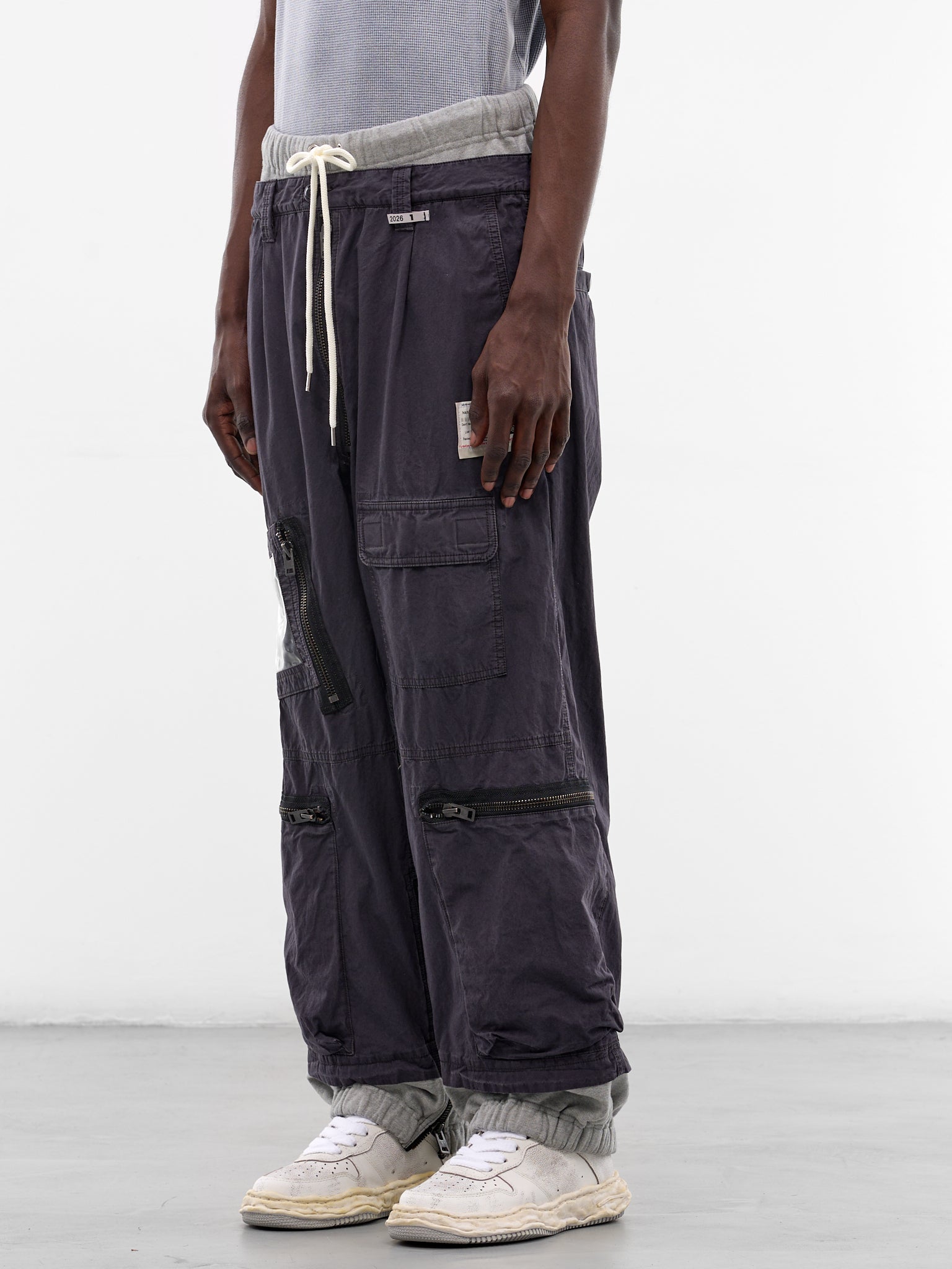 Black Cotton Layered Cargo Pants (A16PT043-BLACK)