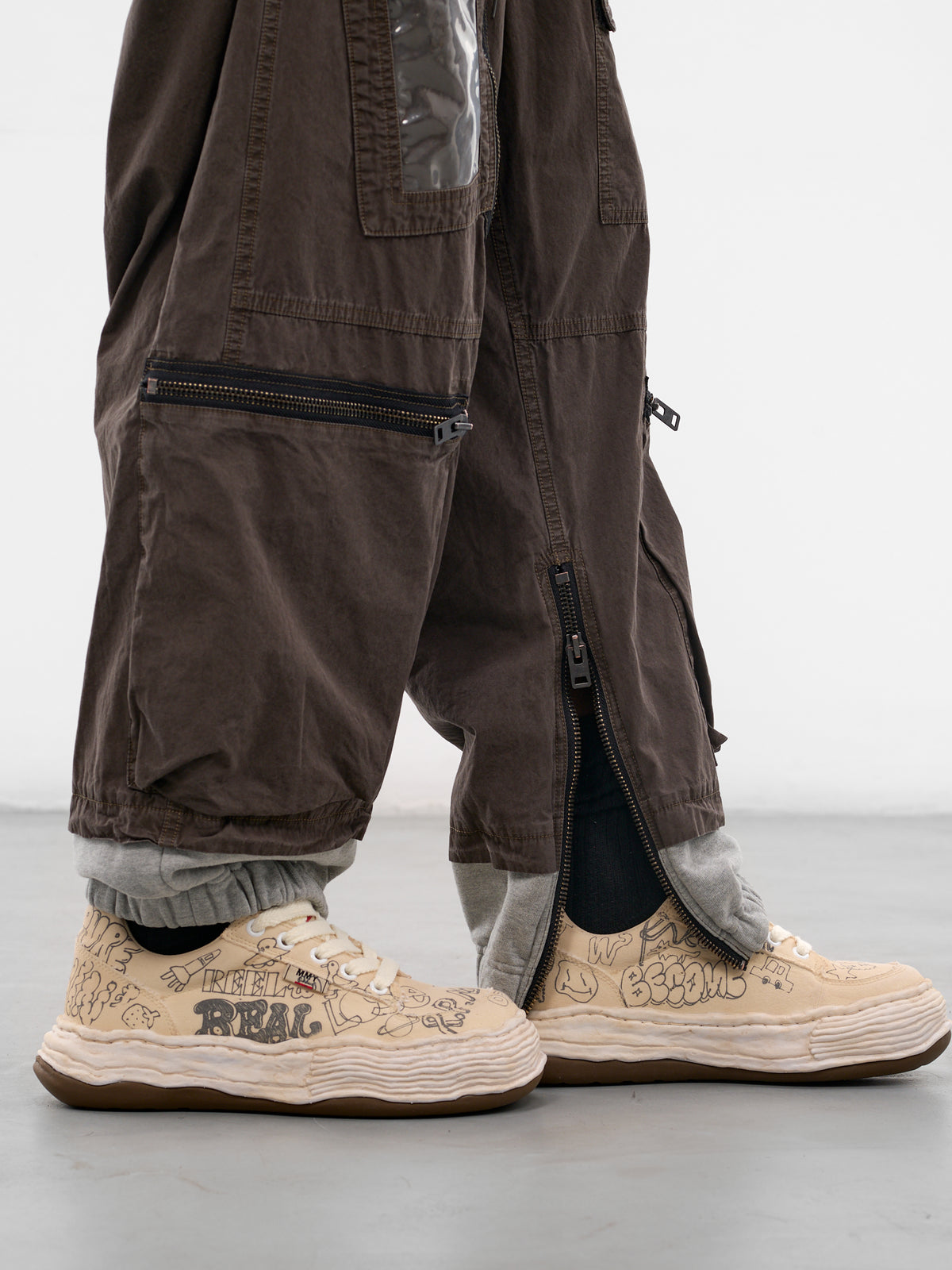 Brown Cotton Layered Cargo Pants (A16PT043-DARK-BROWN)