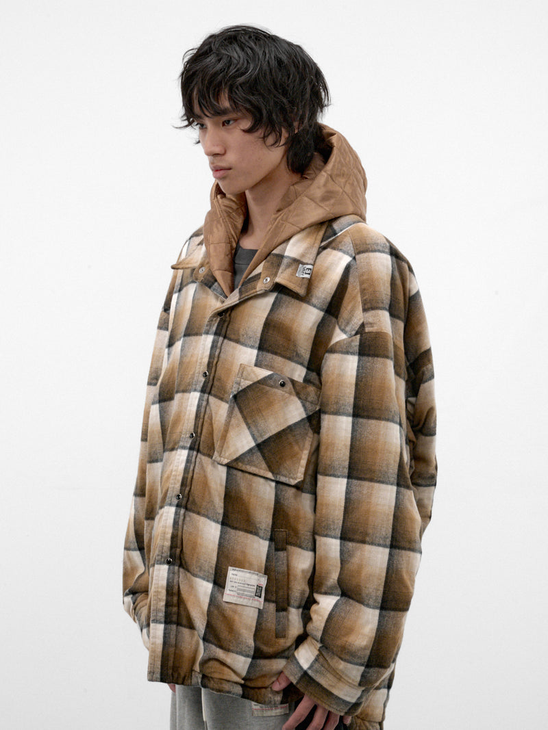 Beige Plaid Padded Hooded Overshirt (A17SH082-BEIGE)