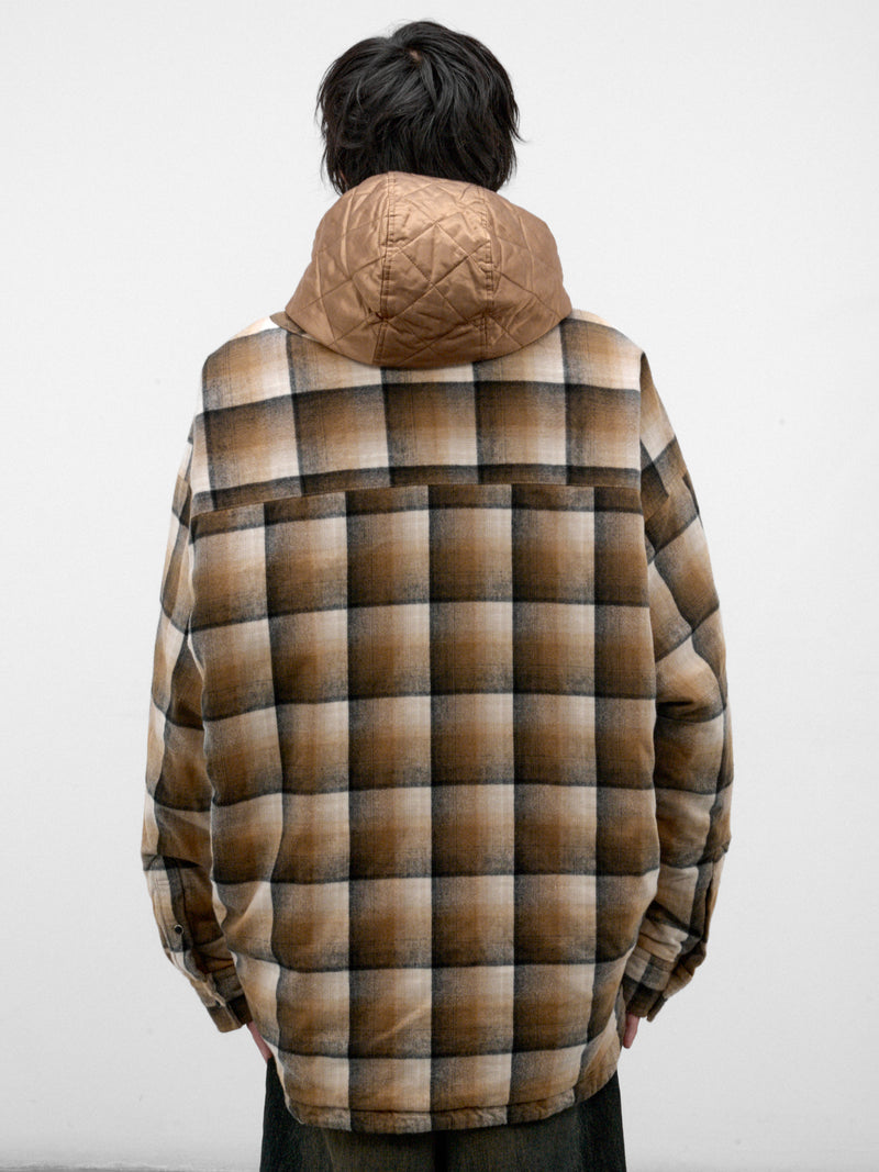 Beige Plaid Padded Hooded Overshirt (A17SH082-BEIGE)