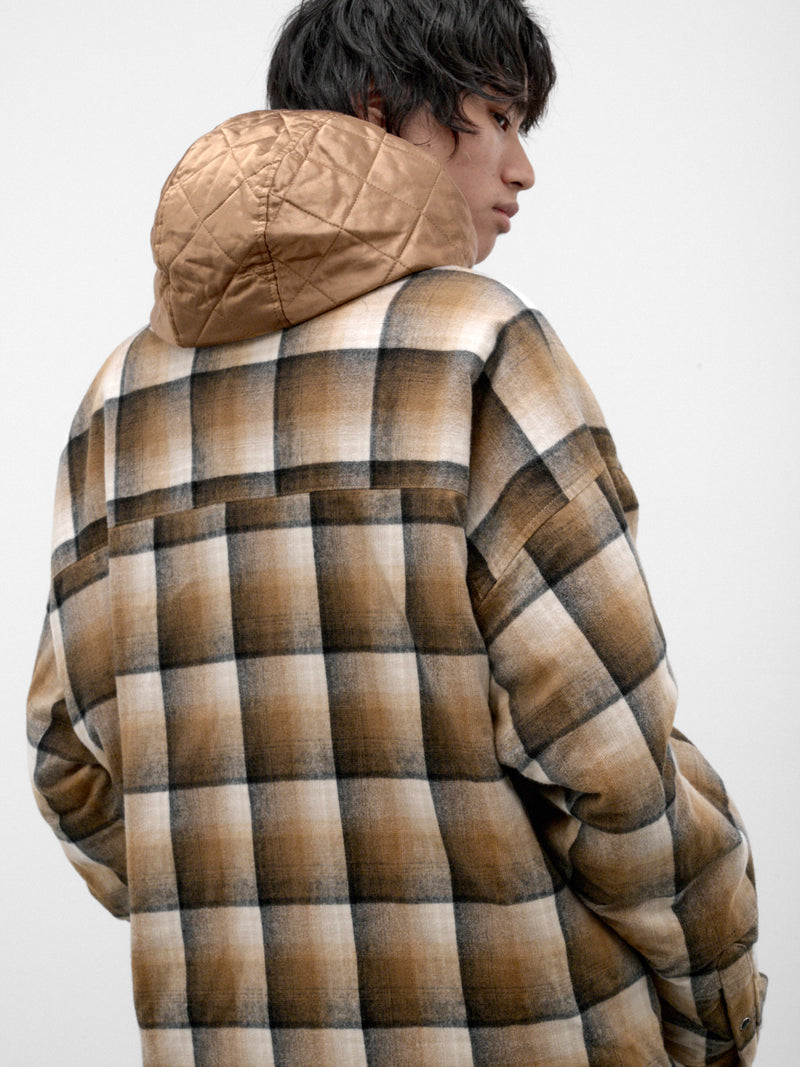 Beige Plaid Padded Hooded Overshirt (A17SH082-BEIGE)