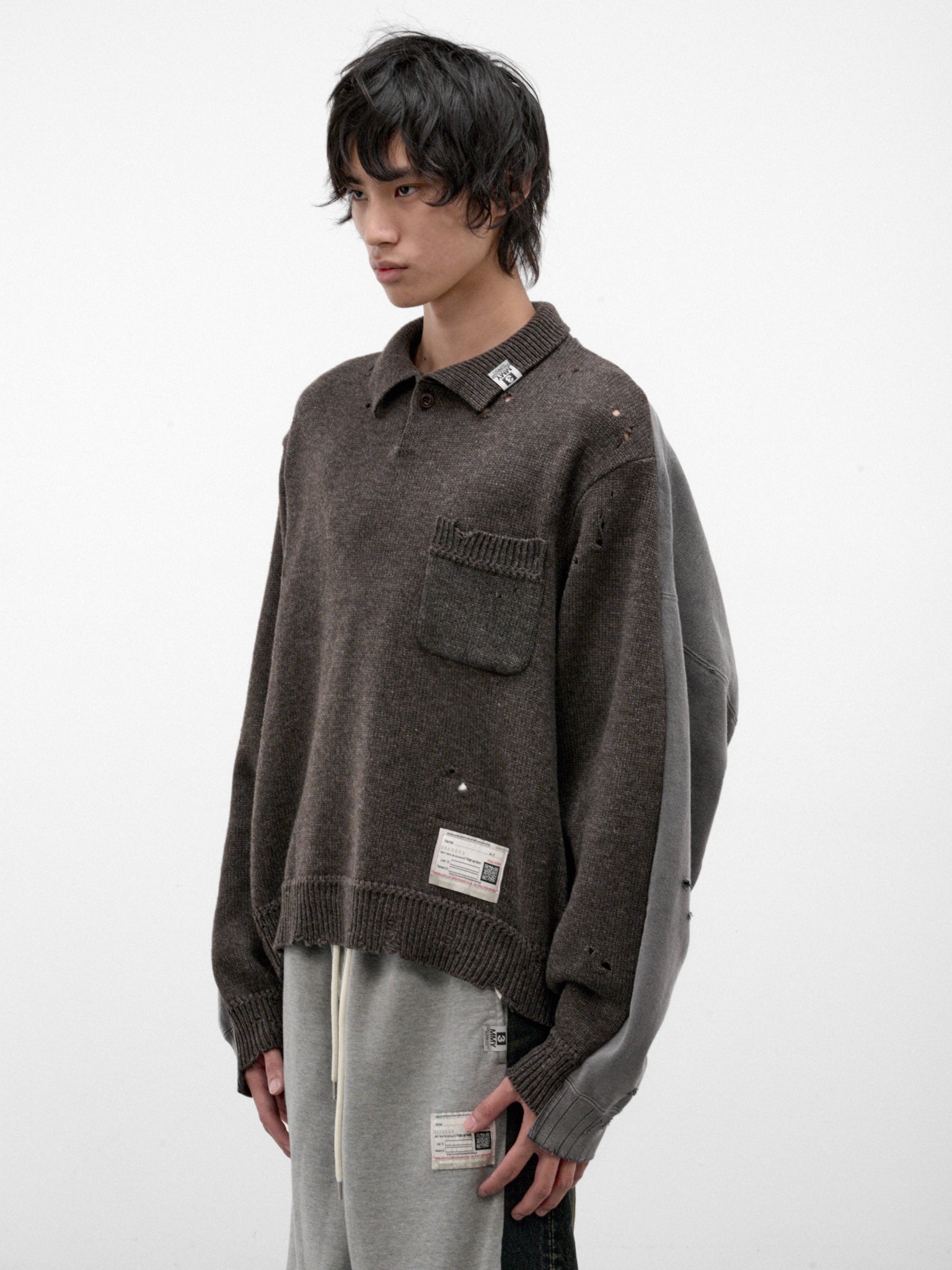 Brown Distressed Hybrid Paneled Sweater (A17SW532-BROWN)