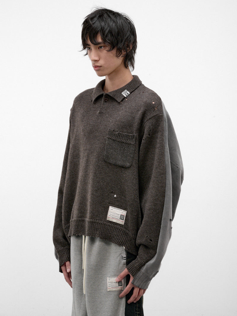 Brown Distressed Hybrid Paneled Sweater (A17SW532-BROWN)