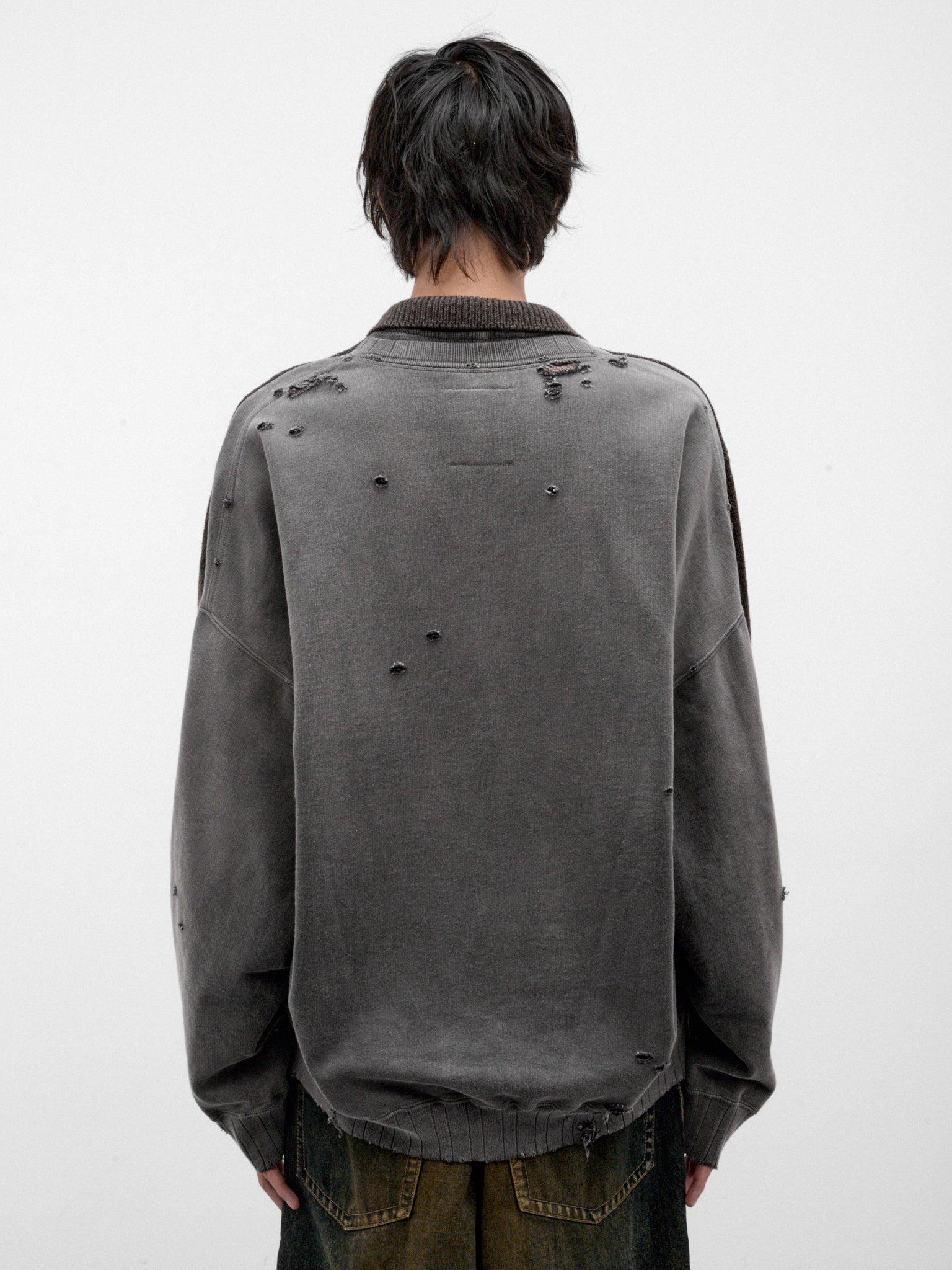Brown Distressed Hybrid Paneled Sweater (A17SW532-BROWN)