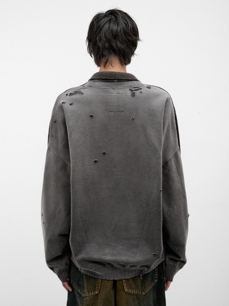 Brown Distressed Hybrid Paneled Sweater (A17SW532-BROWN)