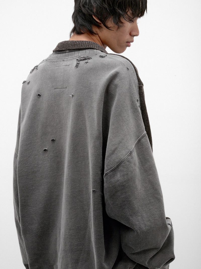 Brown Distressed Hybrid Paneled Sweater (A17SW532-BROWN)