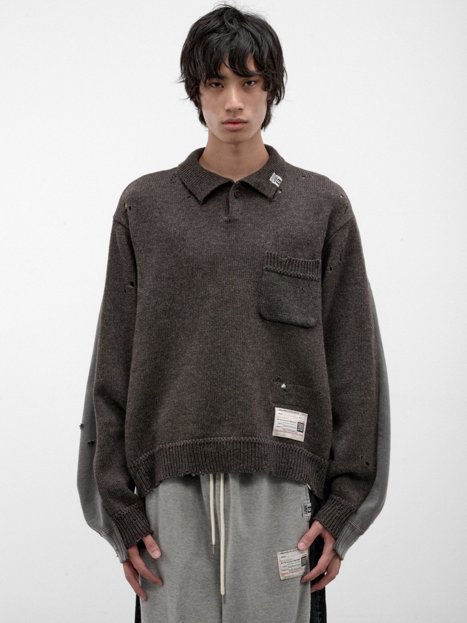 Brown Distressed Hybrid Paneled Sweater (A17SW532-BROWN)