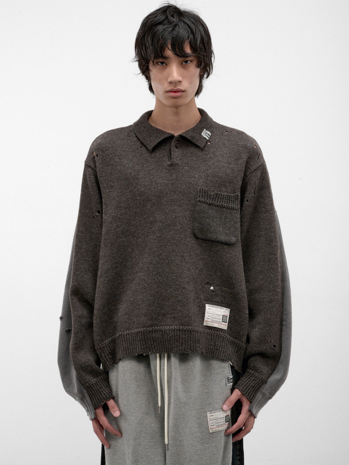 Brown Distressed Hybrid Paneled Sweater (A17SW532-BROWN)