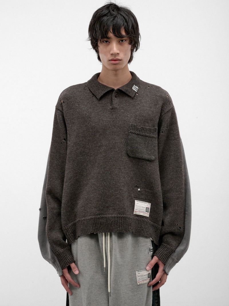 Brown Distressed Hybrid Paneled Sweater (A17SW532-BROWN)