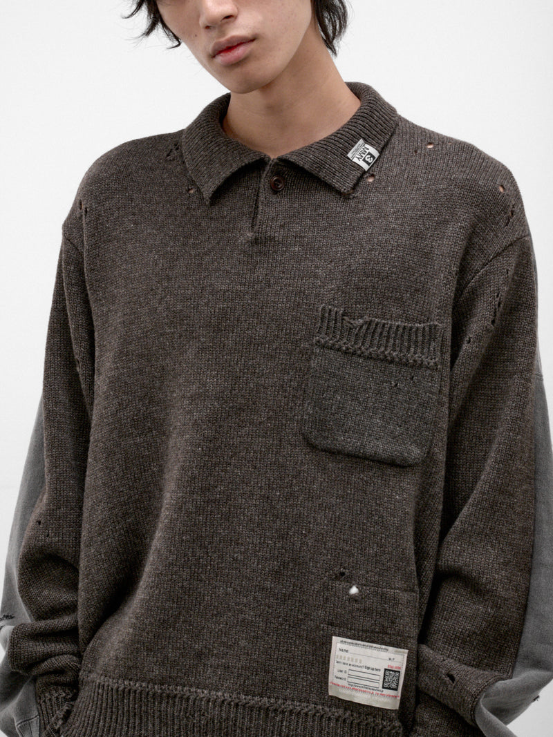 Brown Distressed Hybrid Paneled Sweater (A17SW532-BROWN)