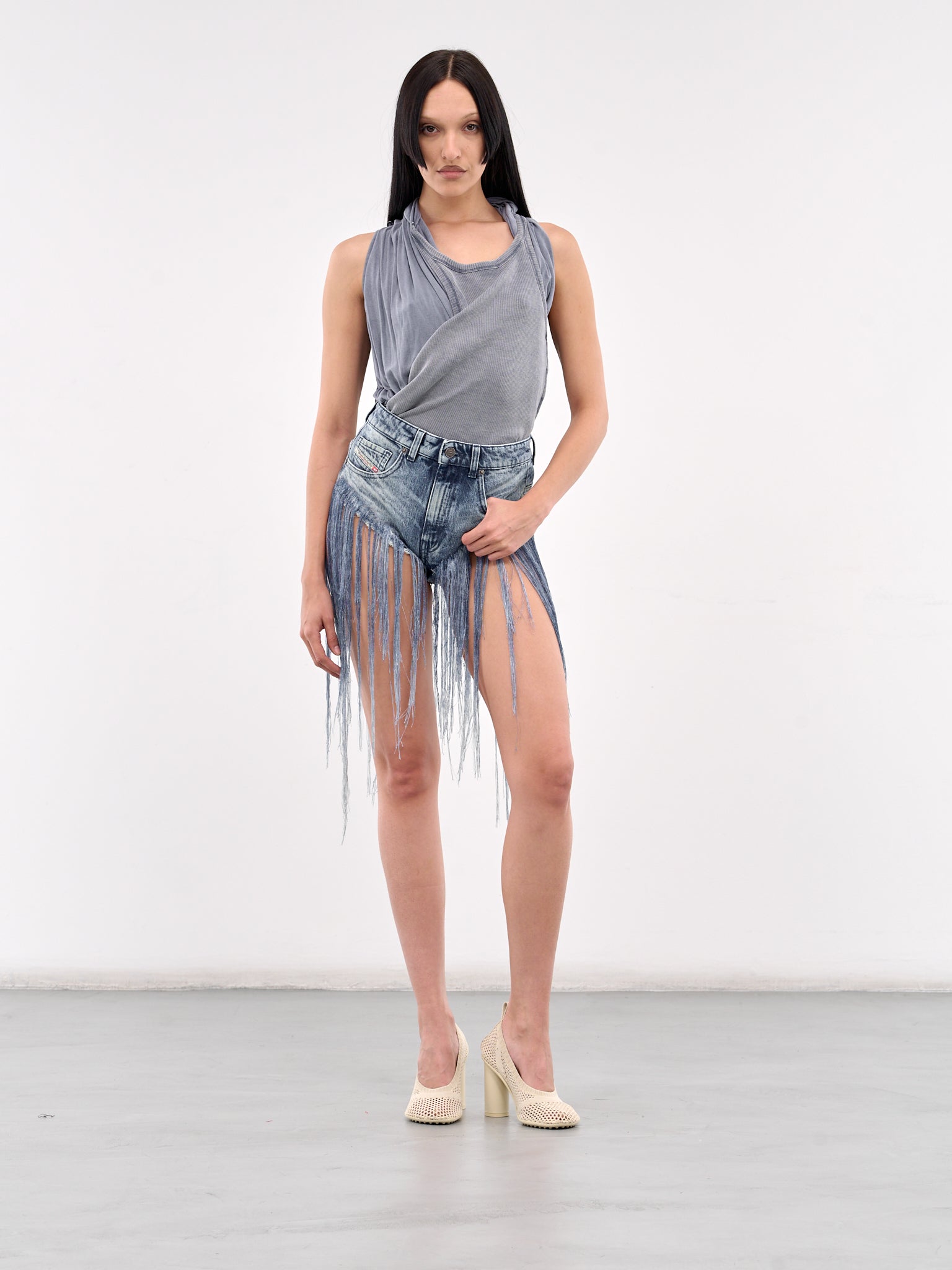 De-Jizz-Fsg Fringe Denim Shorts (A18145-0CMBM-DENIM)