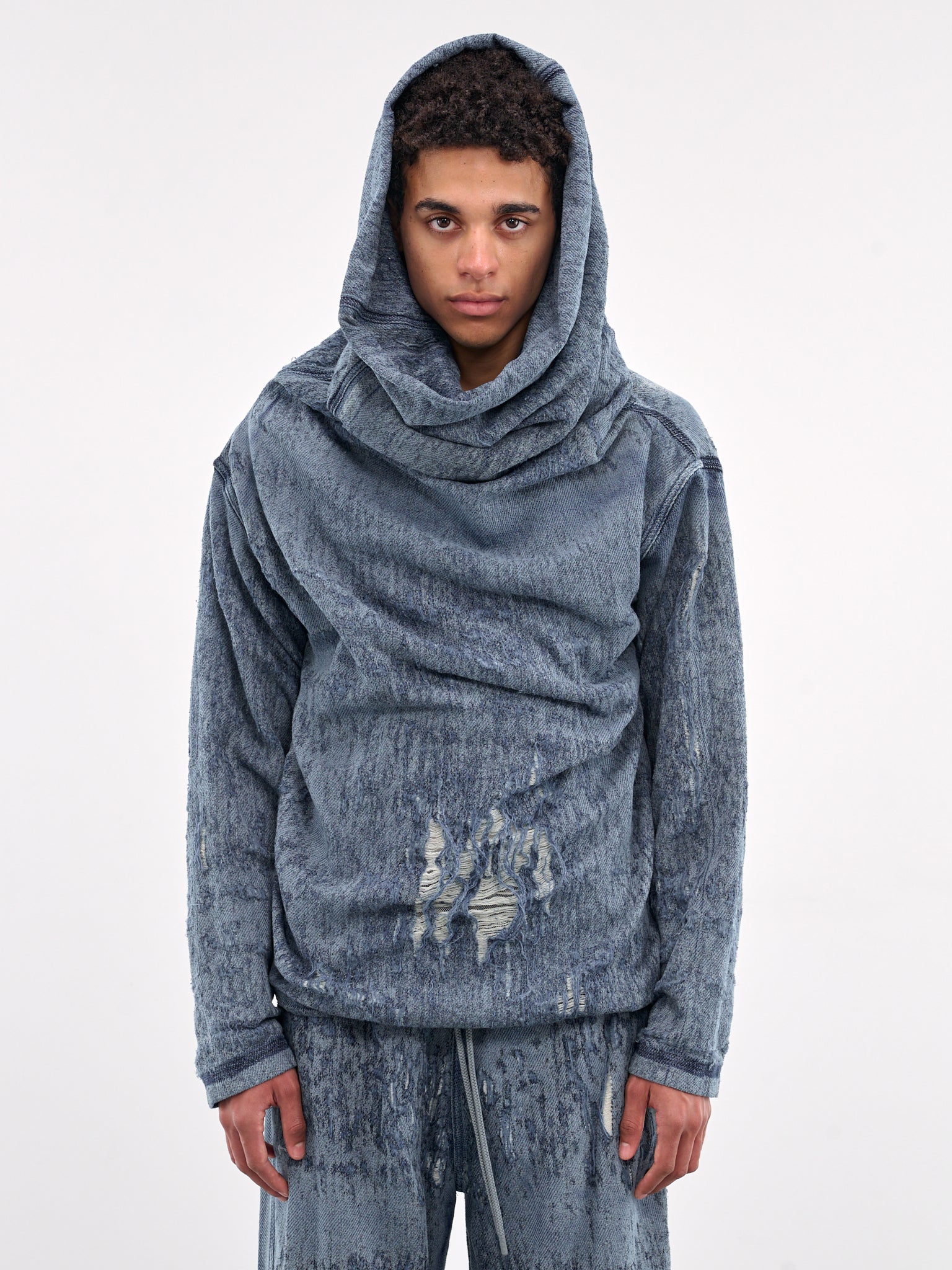 Distressed Hooded Sweater (A18935-068RQ-BLUE)