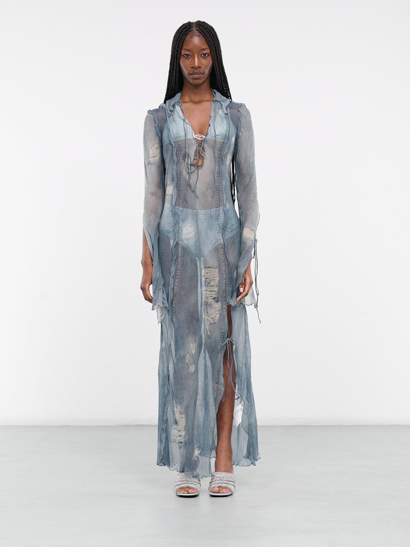 Fluid Print Dress (A20649-DENIM-BLUE)