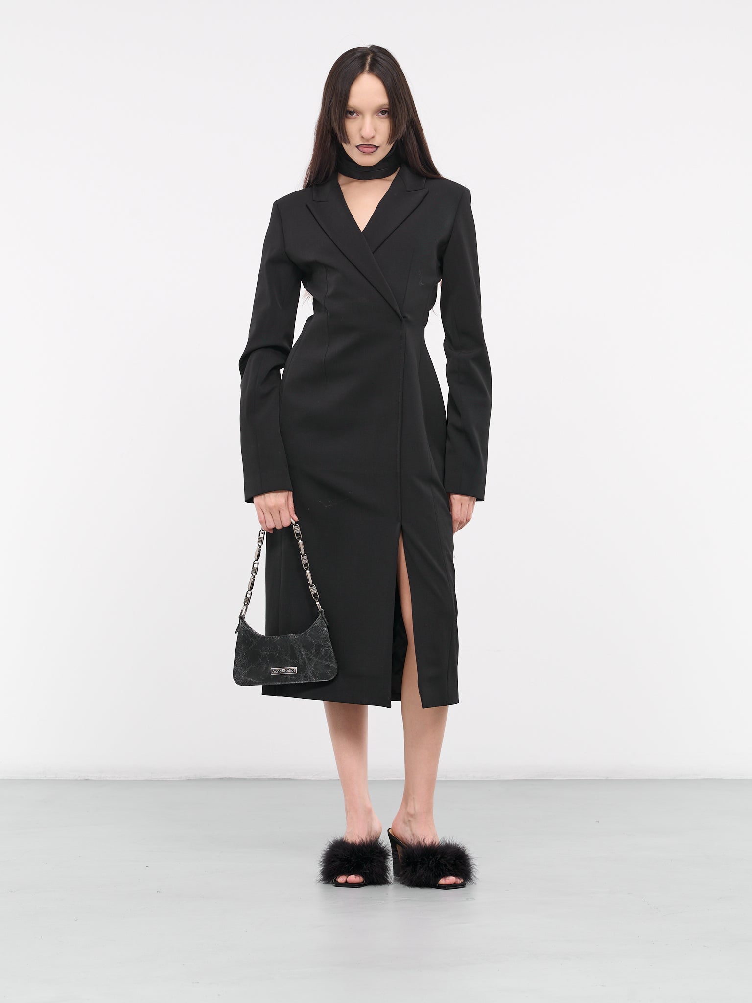 acne dress black Open-back draped silk-satin midi dress - dark gray