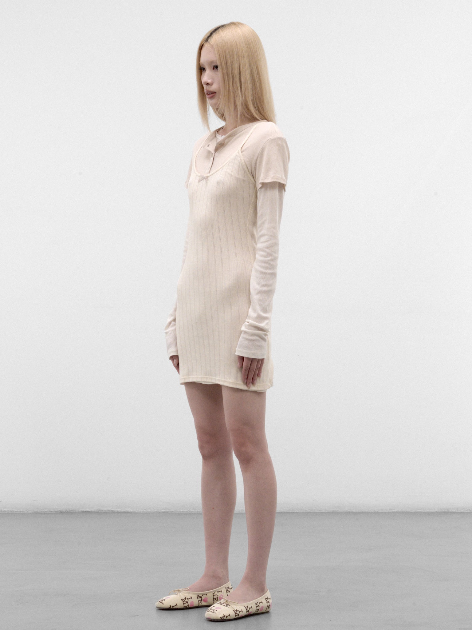 Ivory Layered Knit Mini Dress (A20969-6D8102-WHITE-OFF-WHITE)