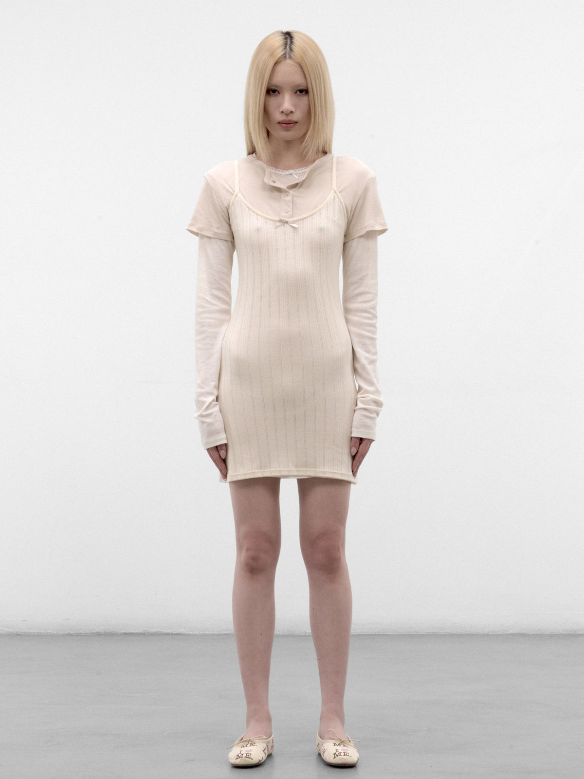 Ivory Layered Knit Mini Dress (A20969-6D8102-WHITE-OFF-WHITE)