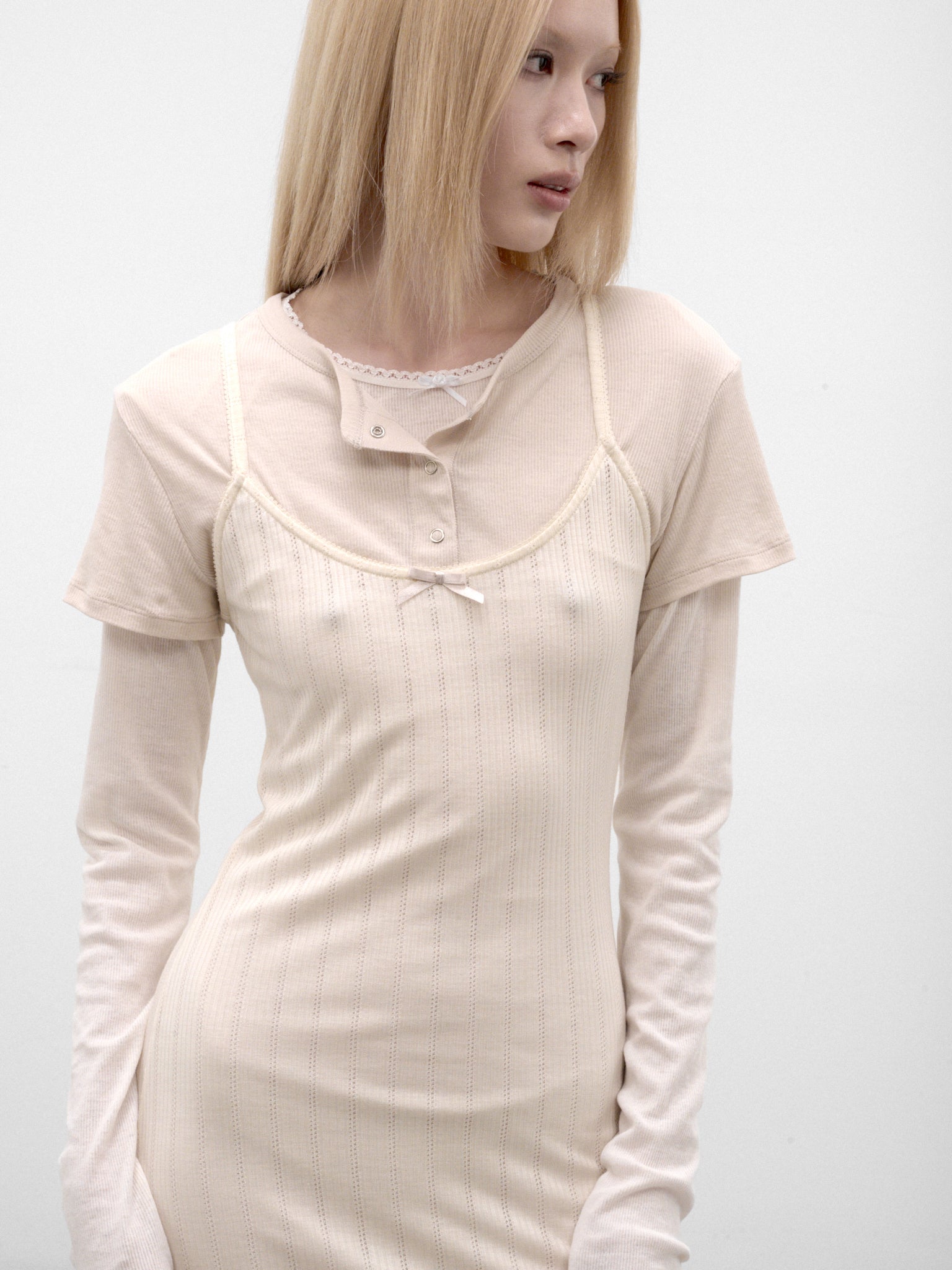 Ivory Layered Knit Mini Dress (A20969-6D8102-WHITE-OFF-WHITE)