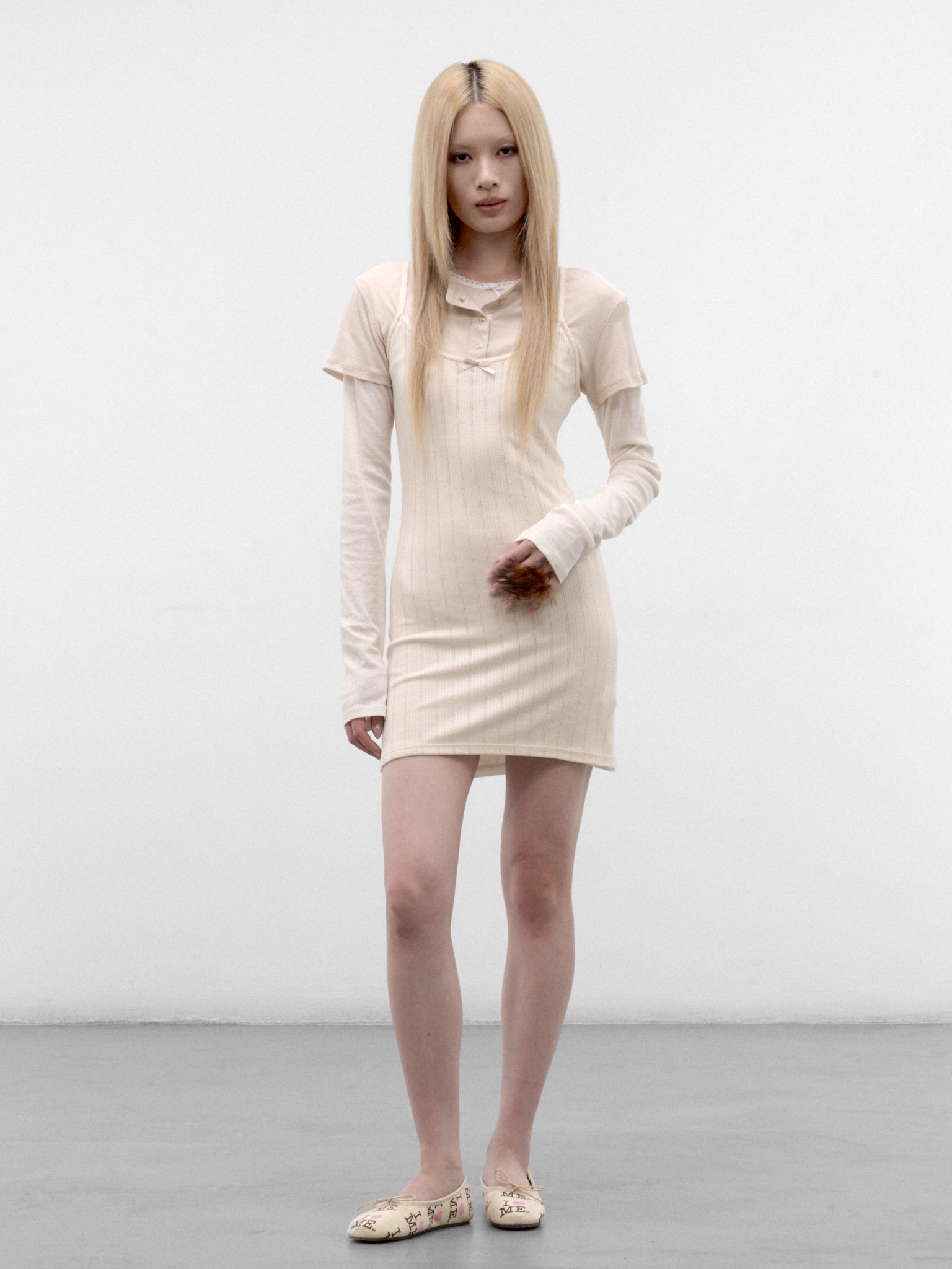 Ivory Layered Knit Mini Dress (A20969-6D8102-WHITE-OFF-WHITE)