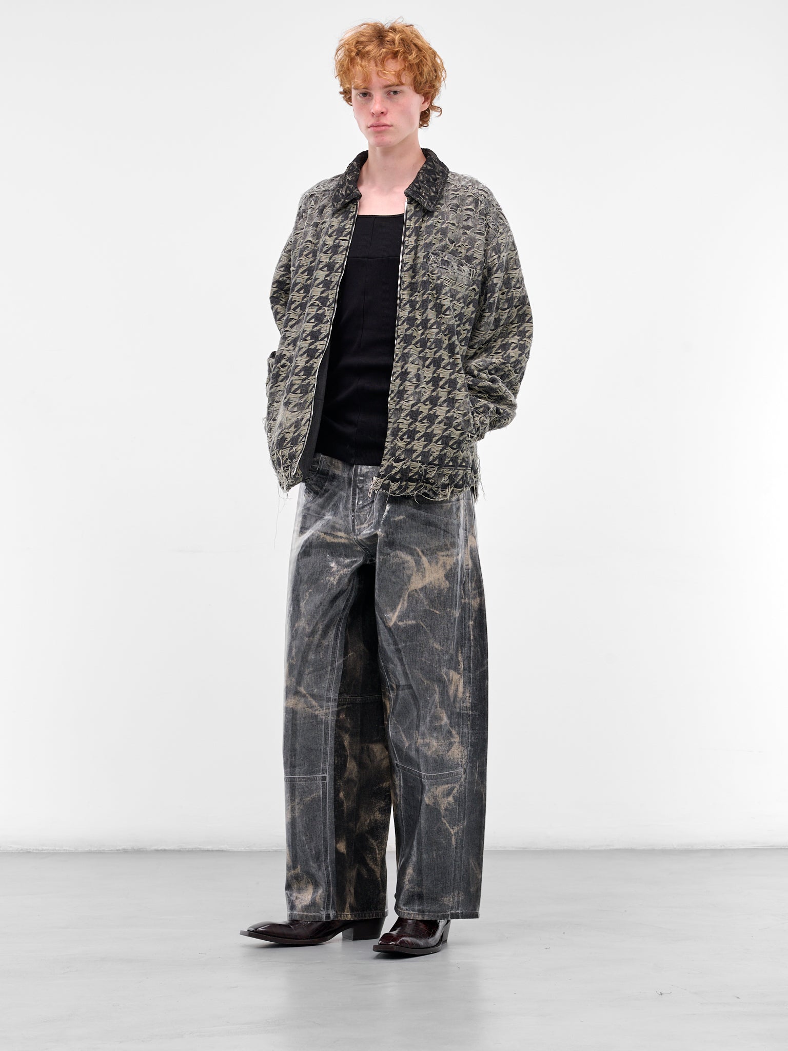 Black De-Elmo-Fsh Laser Houndstooth Jacket (A21351-0CEBJ-02-BLACK-DENIM)