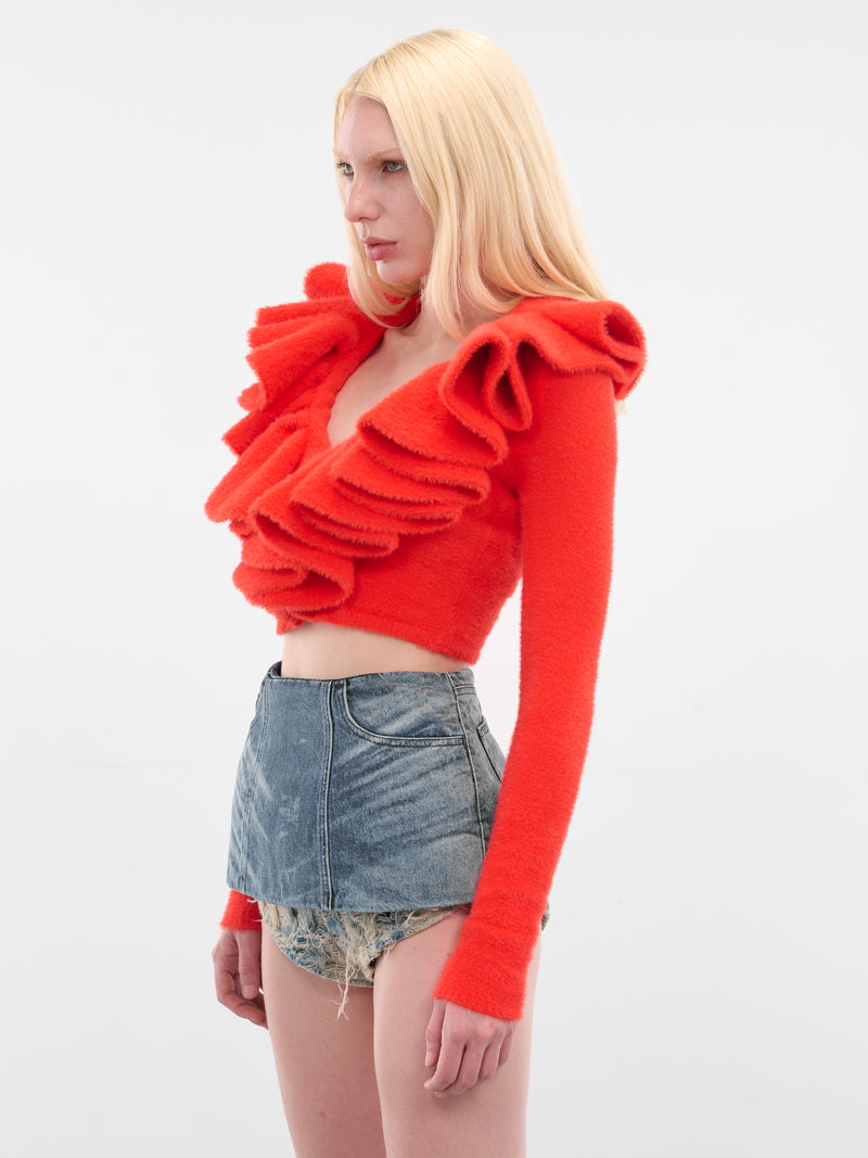 Red M-Inge Ruffled Knit Top (A21448-0CECX-38L-RED)