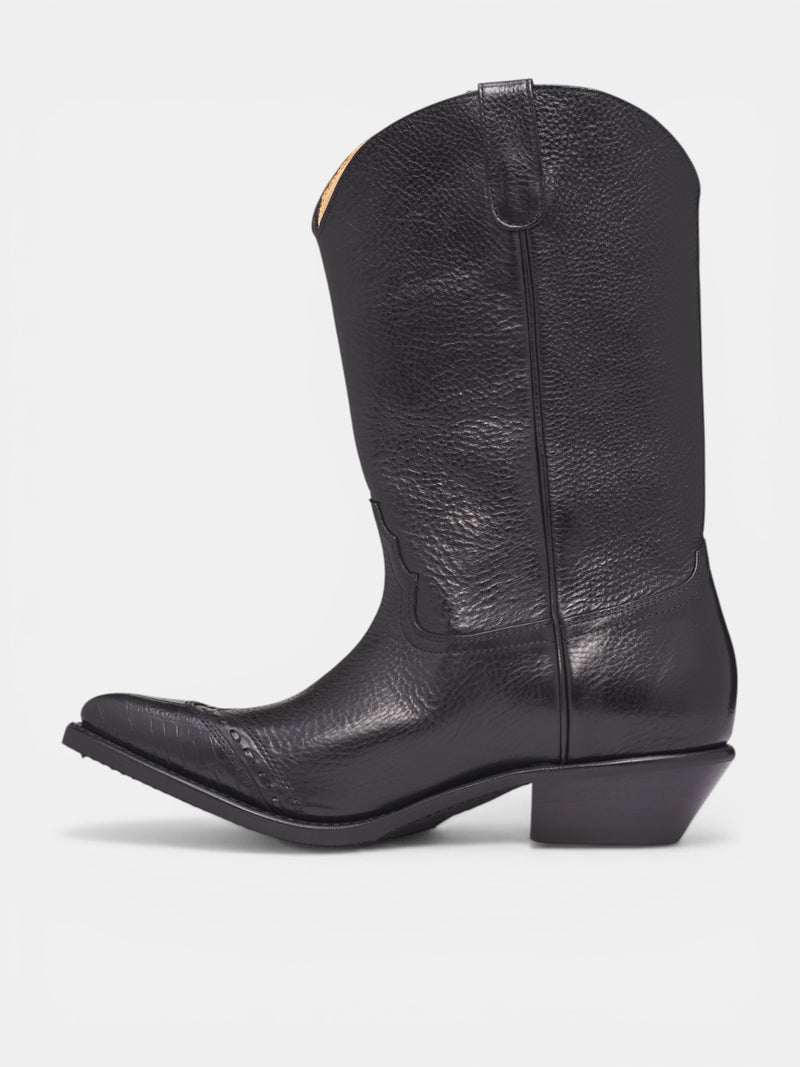 Black Leather Consultant Cowboy Boots (A2267CDB-DEEP-BLACK)