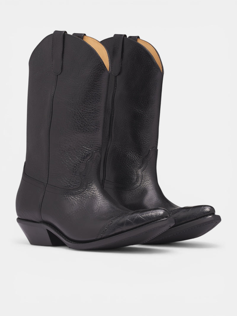 Black Leather Consultant Cowboy Boots (A2267CDB-DEEP-BLACK)