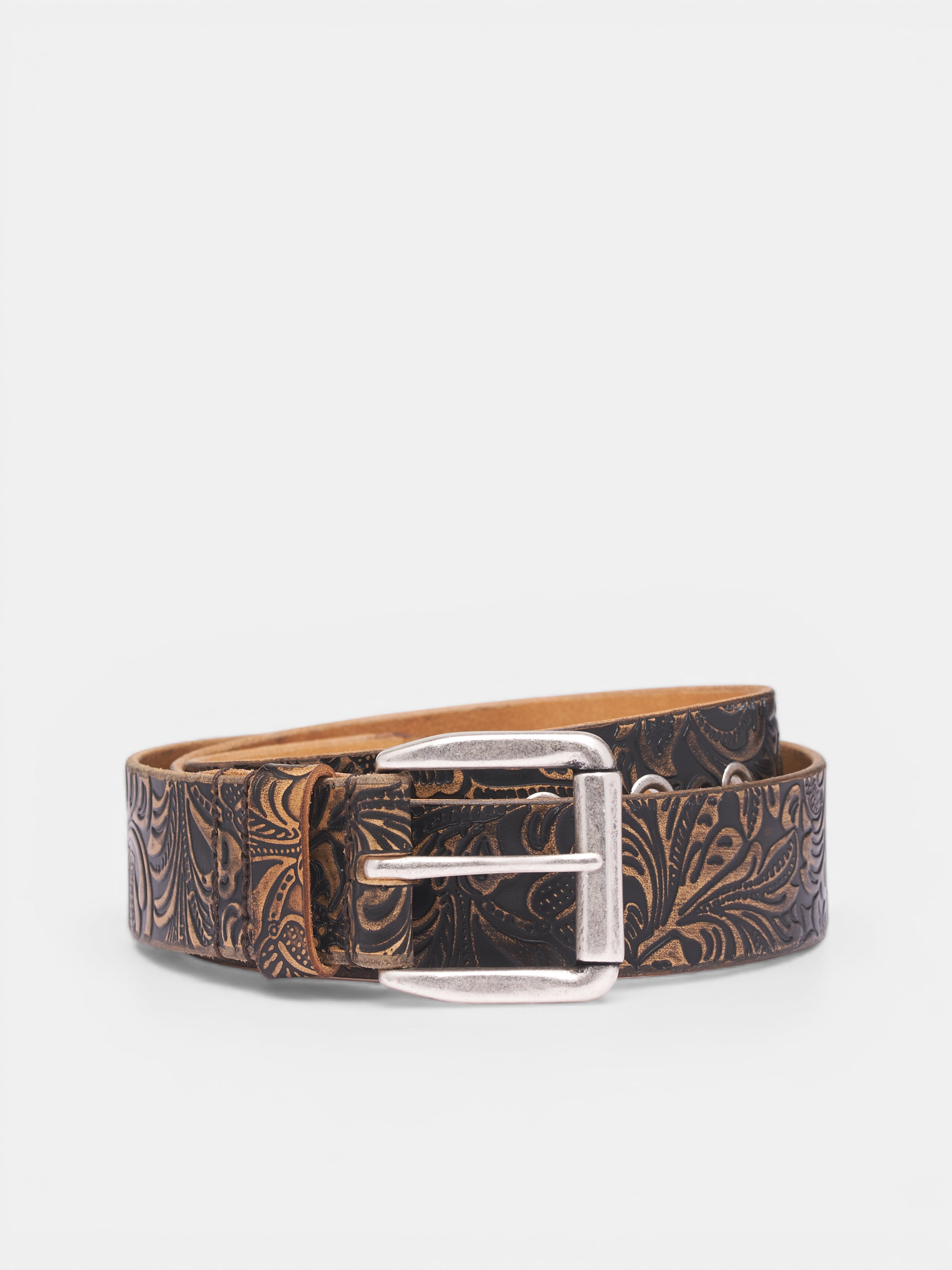 Black Vintage Paisley Leather Belt (A2268BP-PAISLEY-BLACK-VINTAGE)