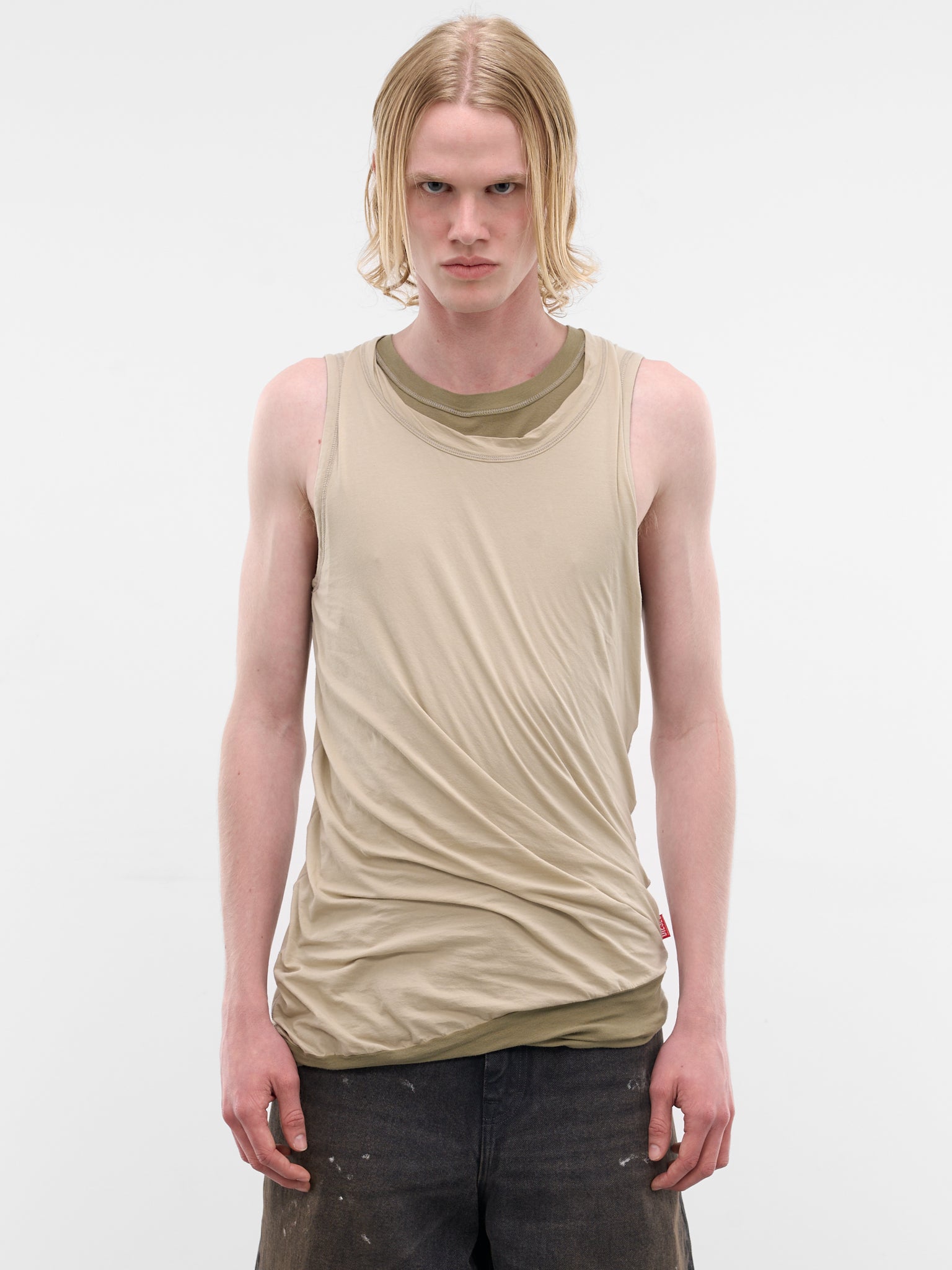 Beige Layered Twisted Tank Top (A23659-0DECQ-11CA-WHITE)