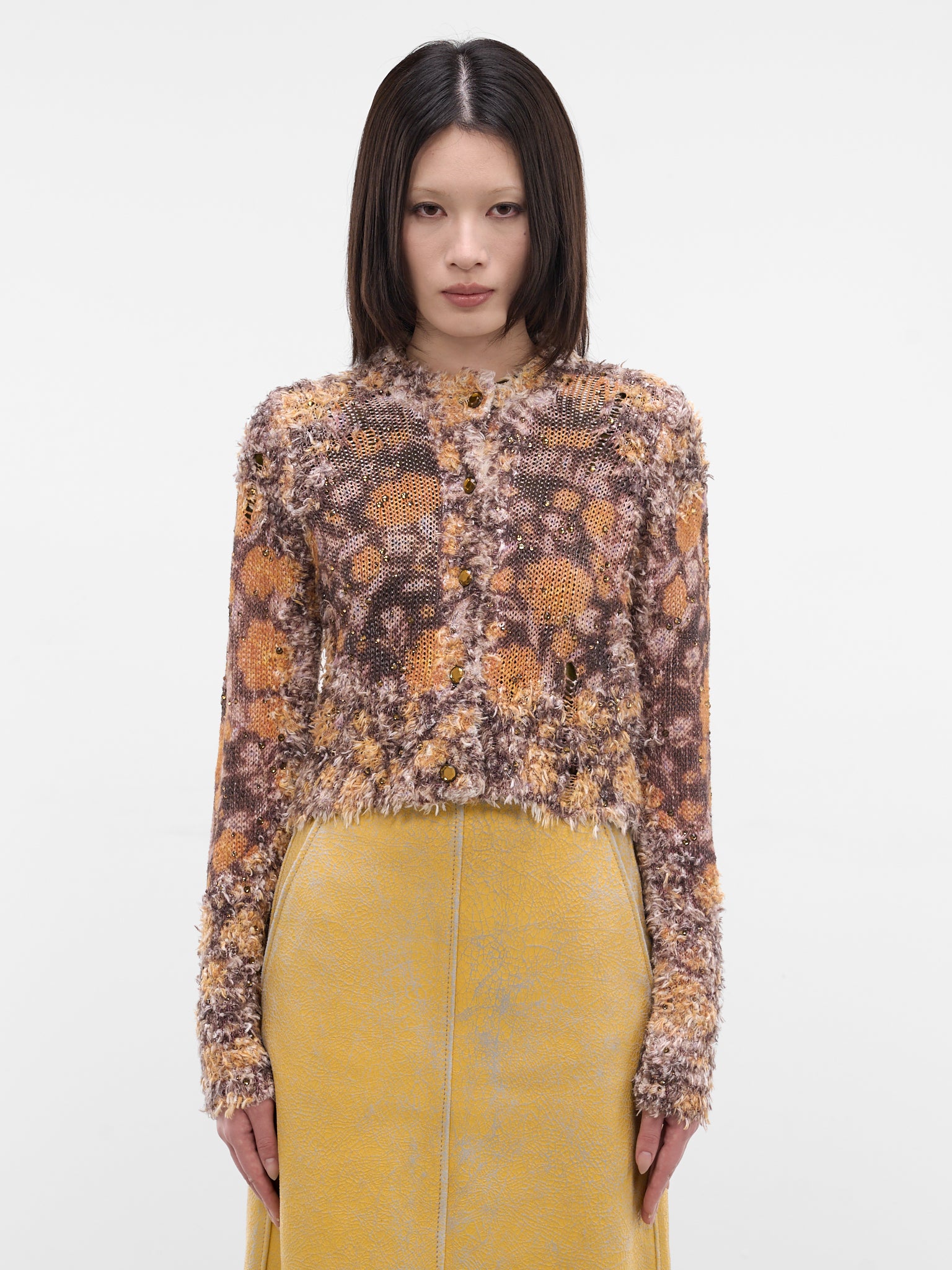 M-Linnea Linen Crystal Cropped Cardigan (A23700-0PLDG-7EU-BROWN)