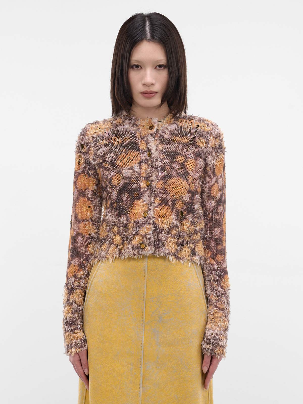 M-Linnea Linen Crystal Cropped Cardigan (A23700-0PLDG-7EU-BROWN)