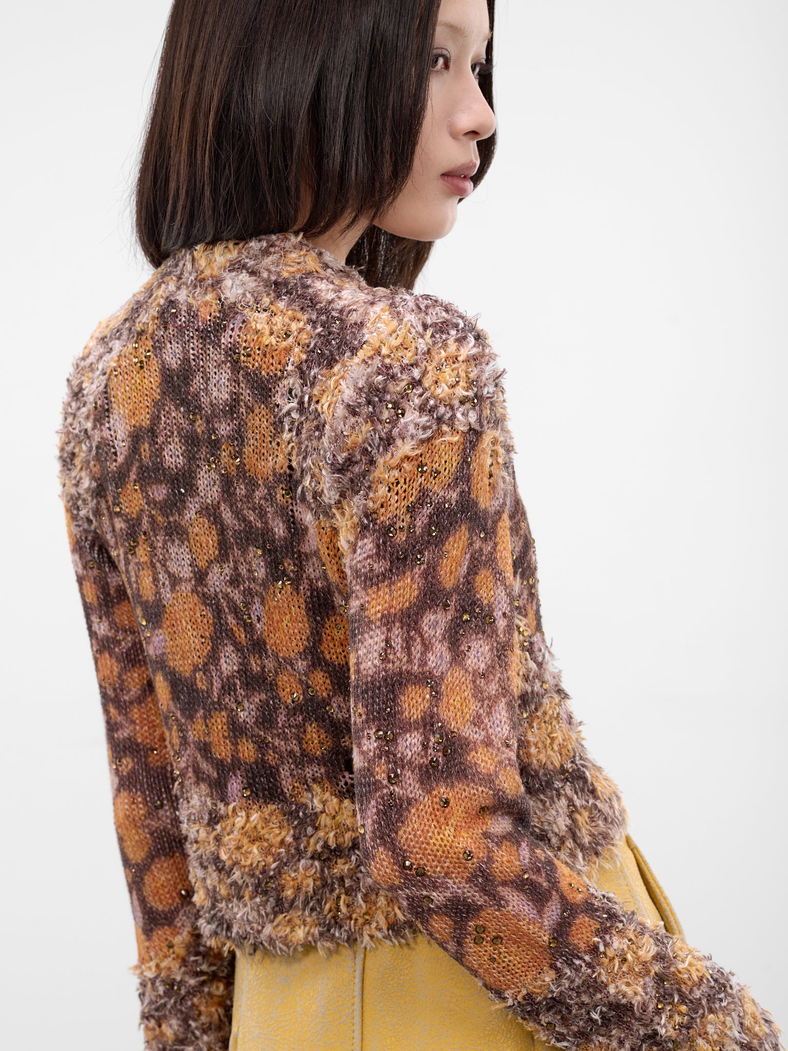 M-Linnea Linen Crystal Cropped Cardigan (A23700-0PLDG-7EU-BROWN)