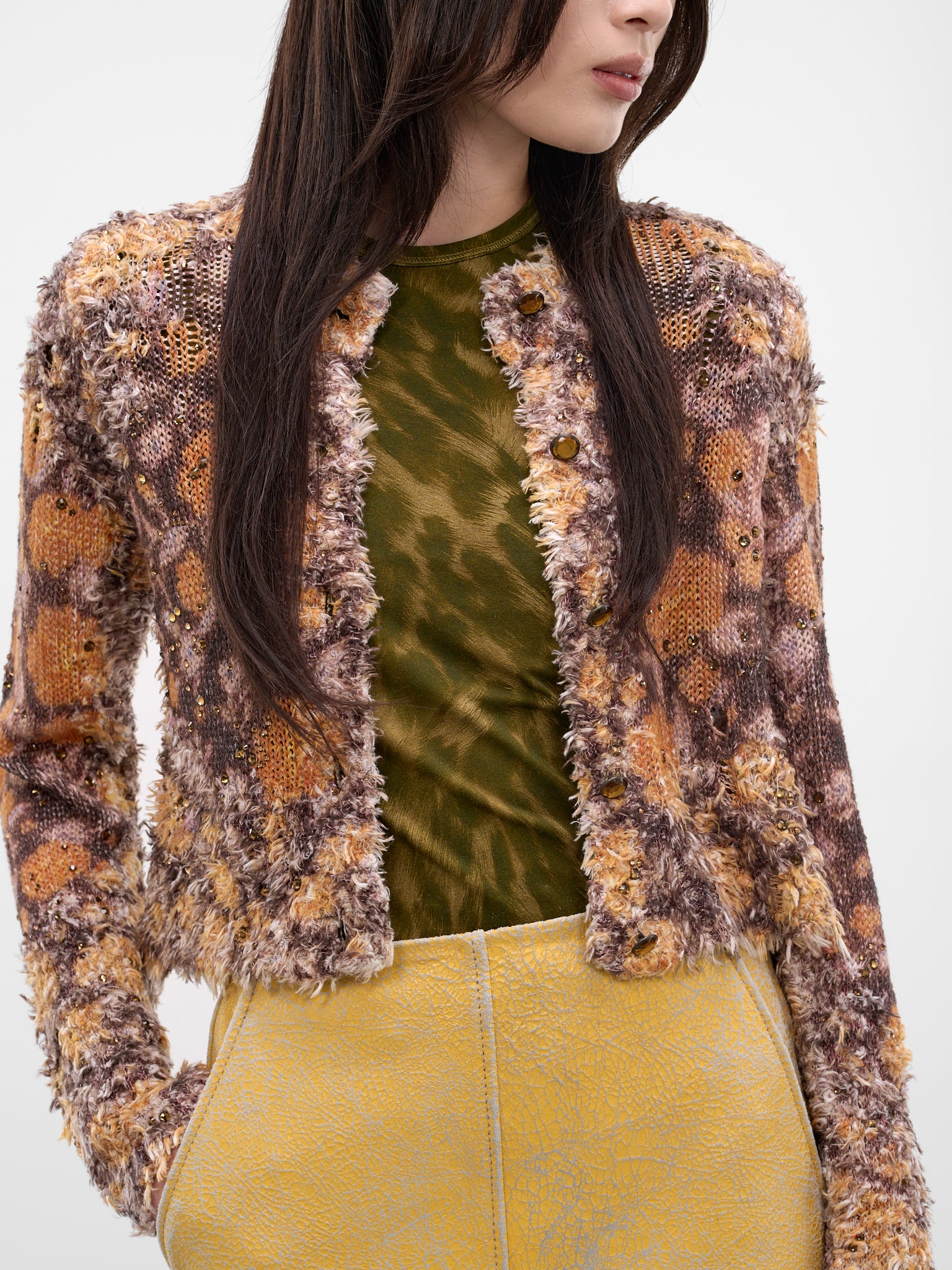 M-Linnea Linen Crystal Cropped Cardigan (A23700-0PLDG-7EU-BROWN)