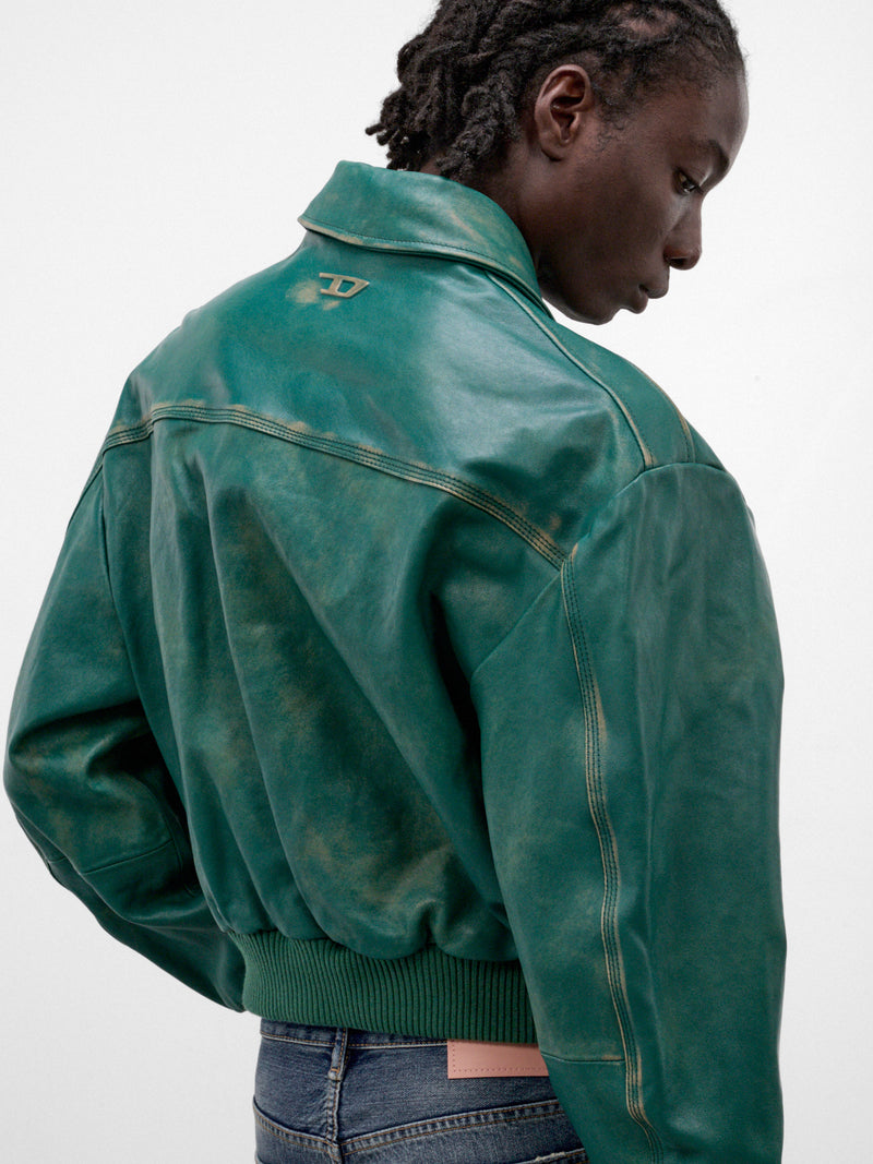 Green L-Uman Leather Bomber Jacket (A25066-L-UMAN-GREEN)