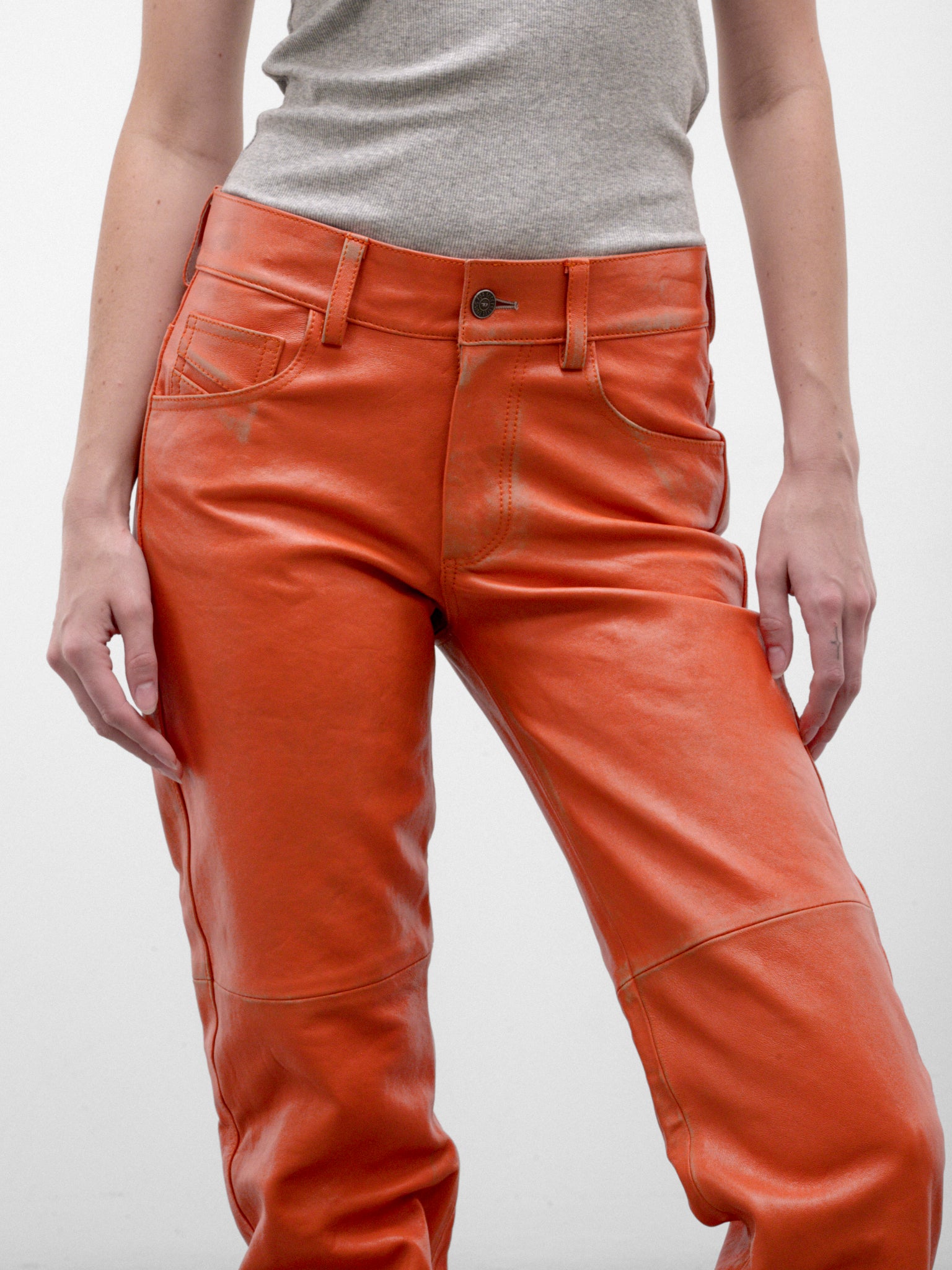 Orange L-Boot Leather Jeans (A25676-L-BOOT-ORANGE)