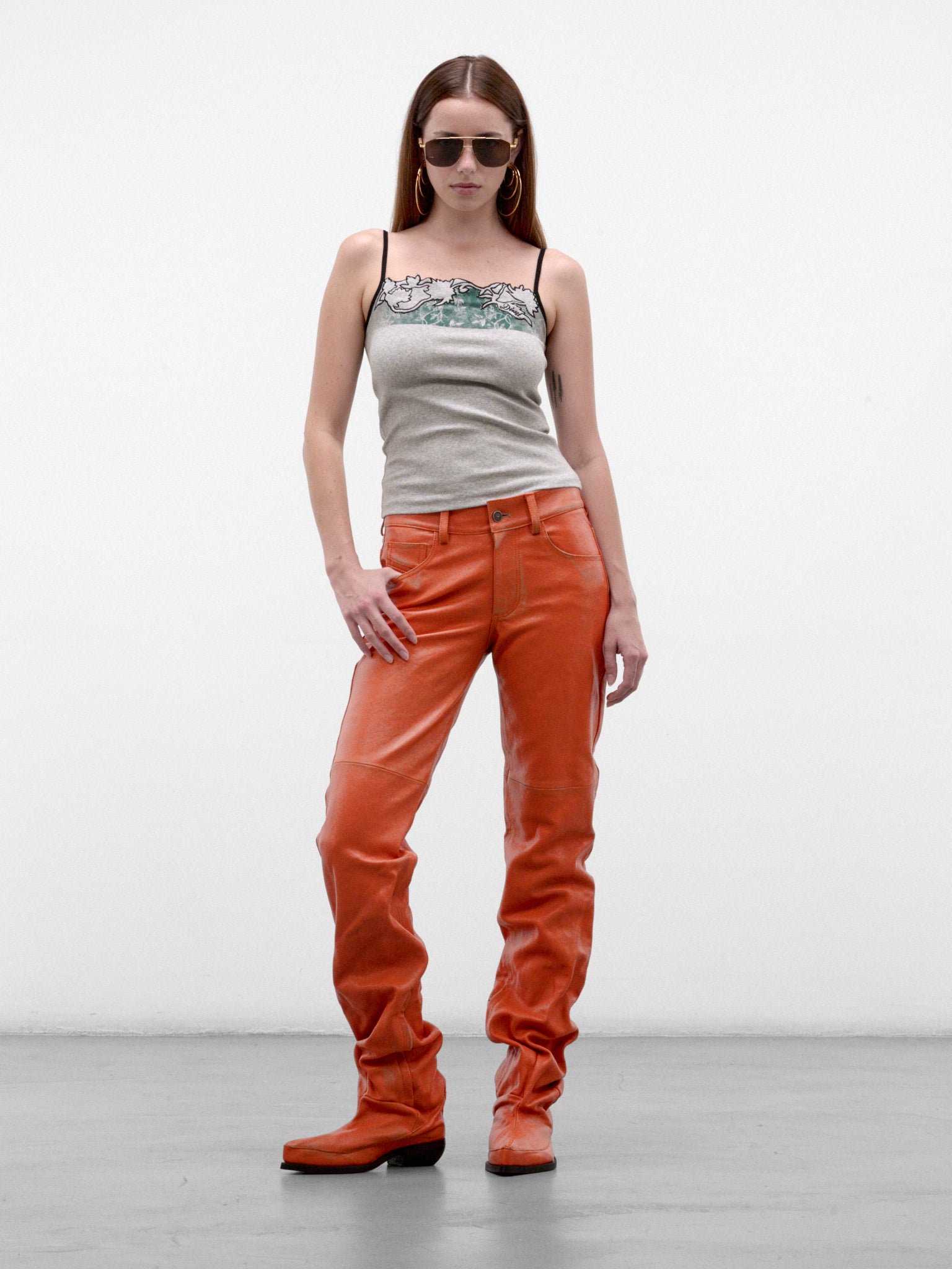 Orange L-Boot Leather Jeans (A25676-L-BOOT-ORANGE)