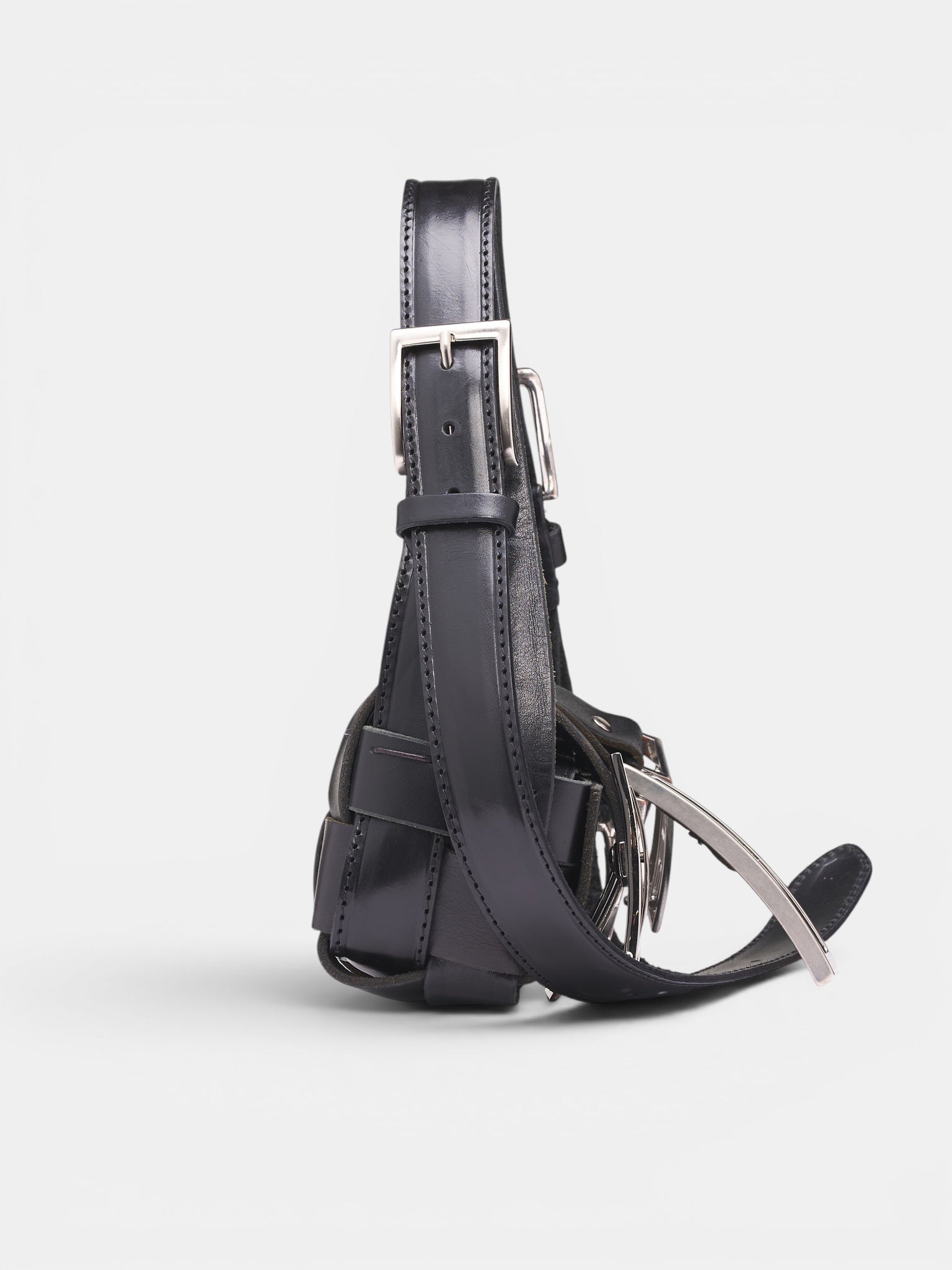 Black Leather Buckle Baguette Bag (A25981102-BLACK)