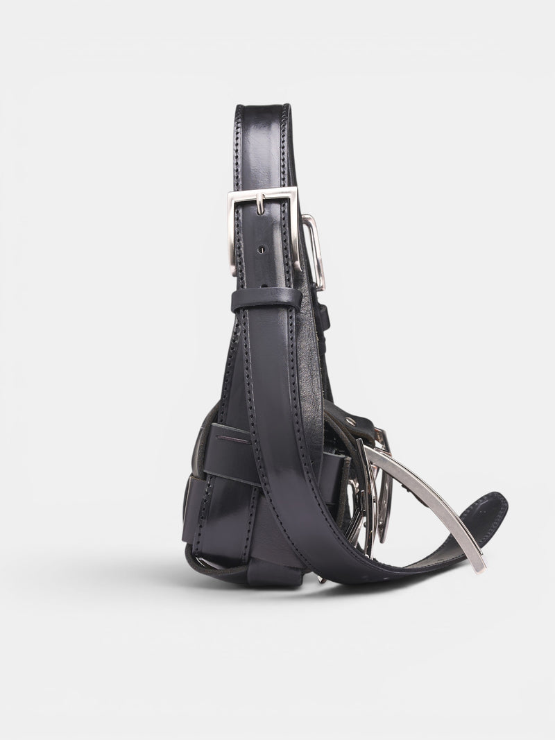 Black Leather Buckle Baguette Bag (A25981102-BLACK)