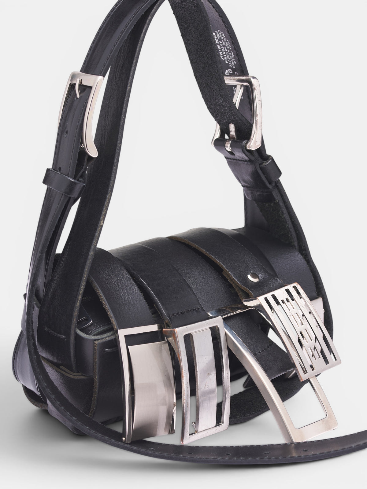 Black Leather Buckle Baguette Bag (A25981102-BLACK)