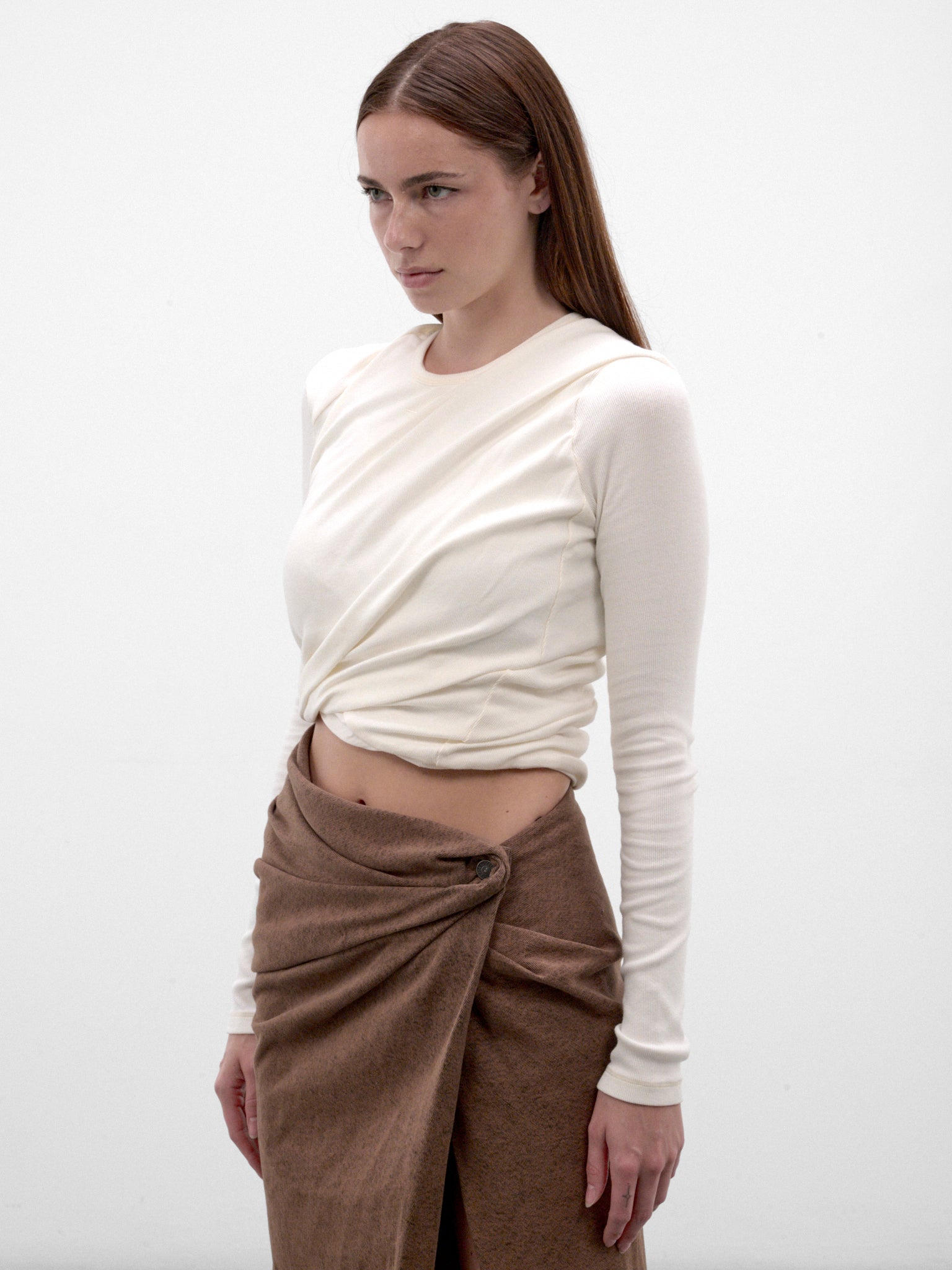 White T-Asay Draped Long Sleeve (A26071-T-ASAY-OFF-WHITE)