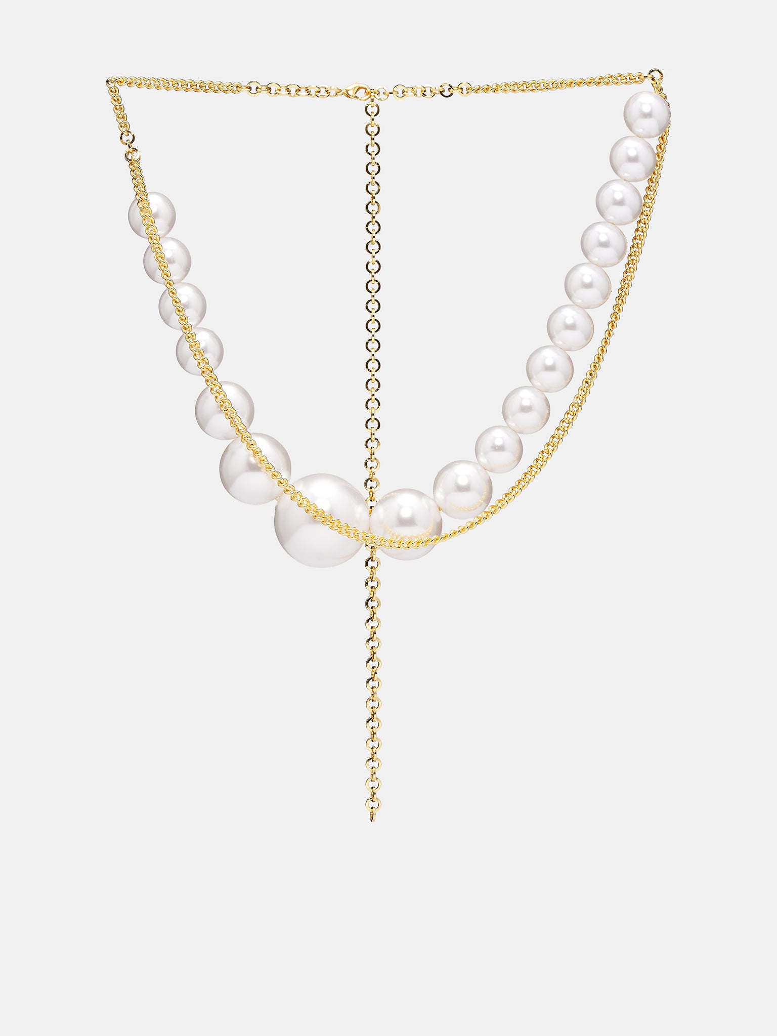 Asymmetric Pearl Chain Belt (A265011-WHITE-GOLD)
